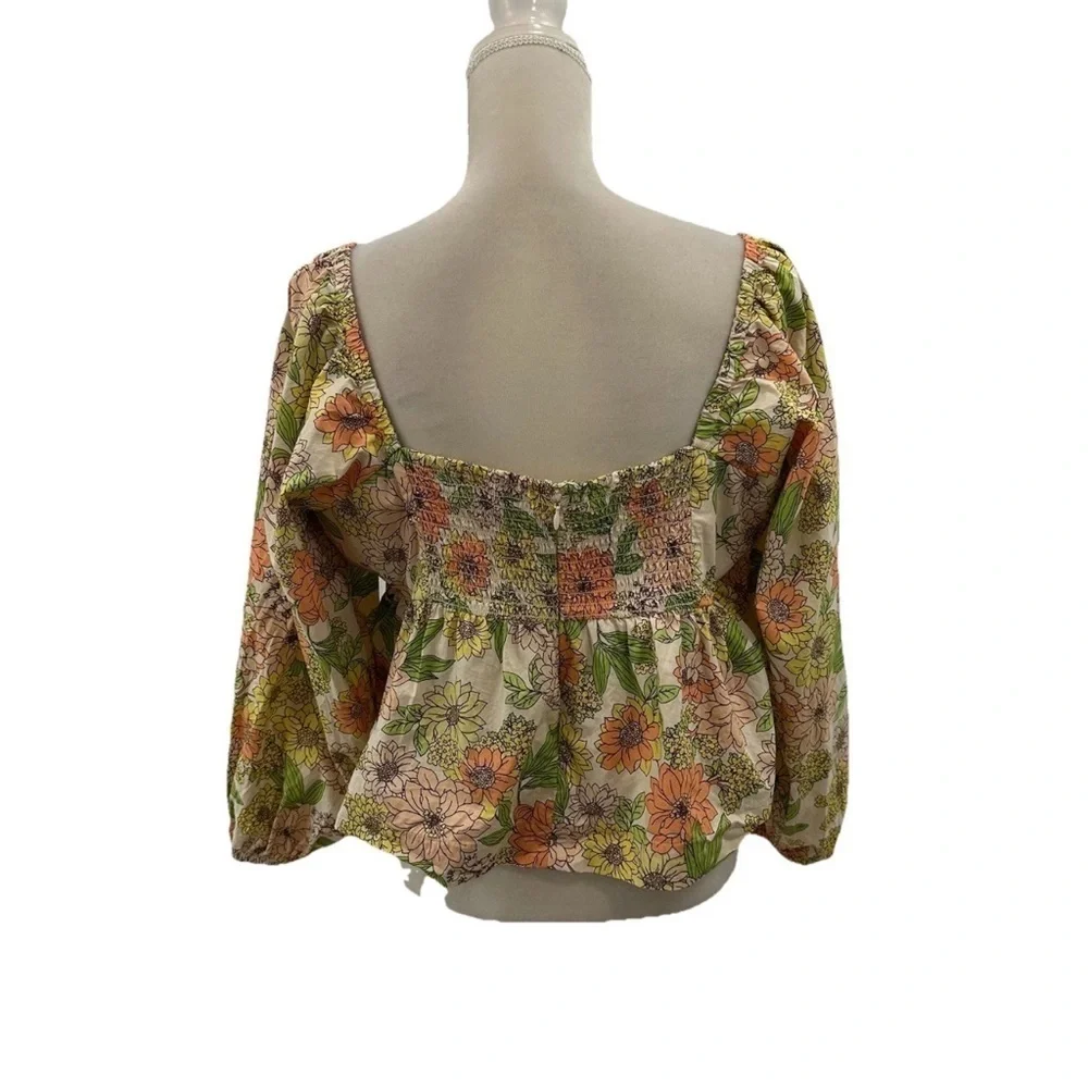 J. Crew Square Neck Tie-Front Blouse Women’s 18 Puff Sleeve Zinnia Floral
